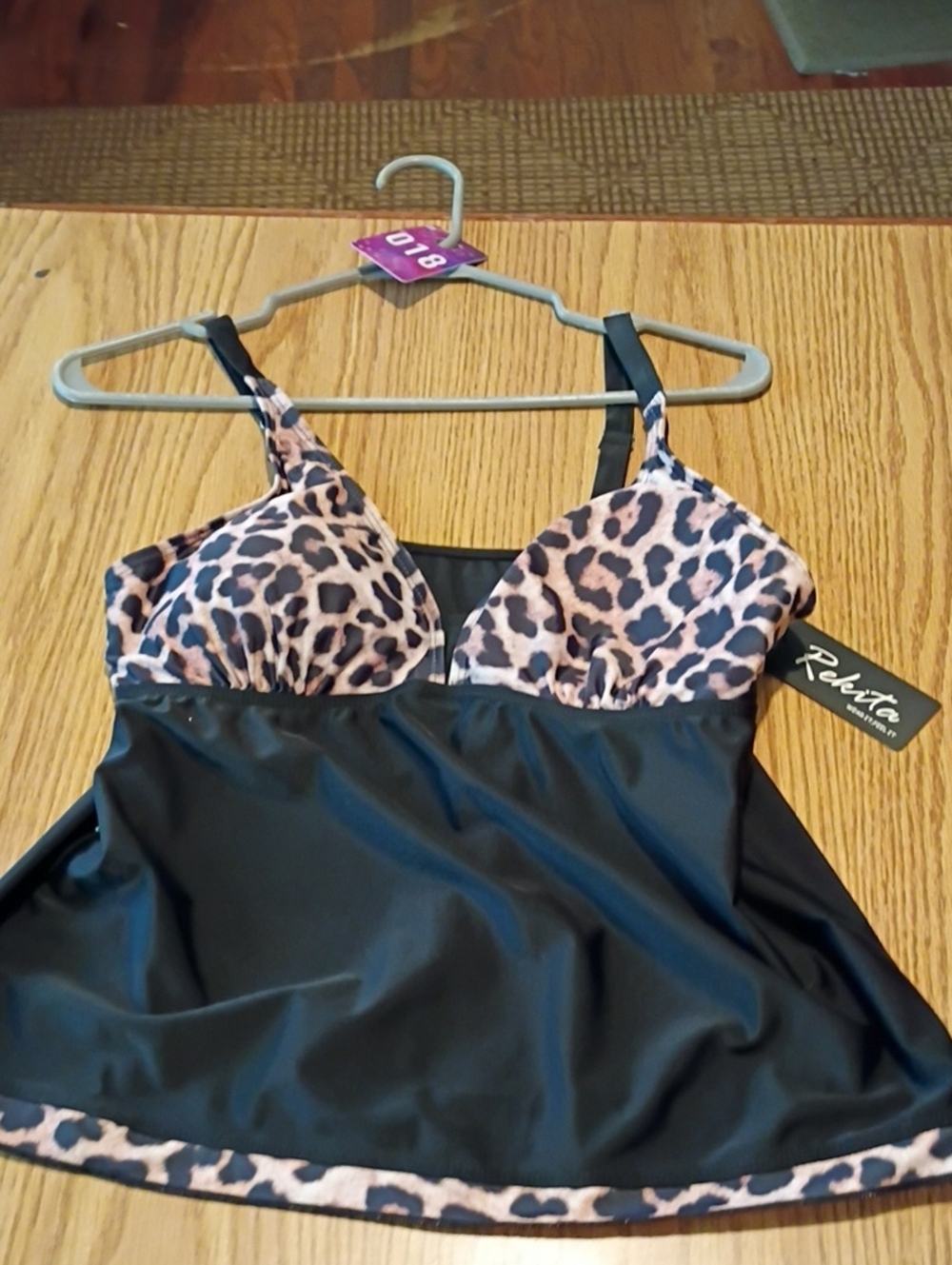 Roberta Bridal Black Bandeau Tankini with Leopard-Print Cups